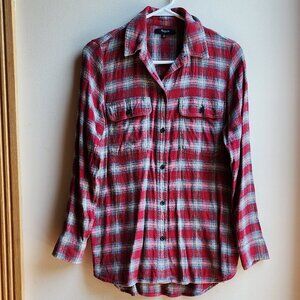 Madewell Red and Gray Plaid Button-Down Shirt